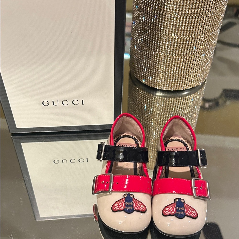 Gucci Kids Cream and Red Dress Shoes